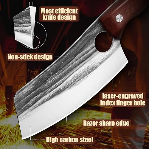 Miniatura 3 de Juego de cuchillos de cocina, juego de cuchillos de chef forjados a mano con mango de madera de espiga completa, juego de cuchillos de carnicero de