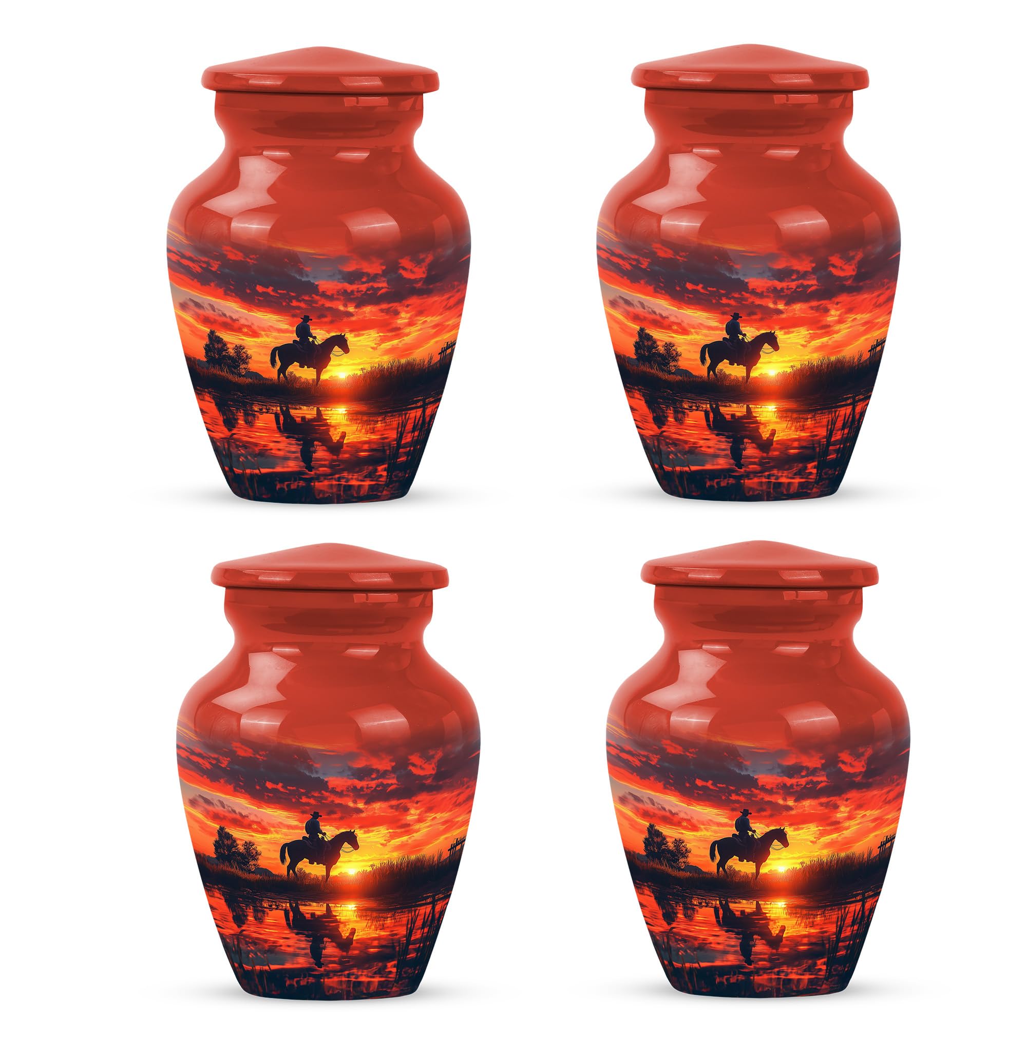 Cowboy Urn - Small Keepsake Urns for Ashes Adult Male - Unique Cremation Urns for Human Ashes - Companion Urns for 2 Adults - Memorial Ash Containers - 3" Set of 4