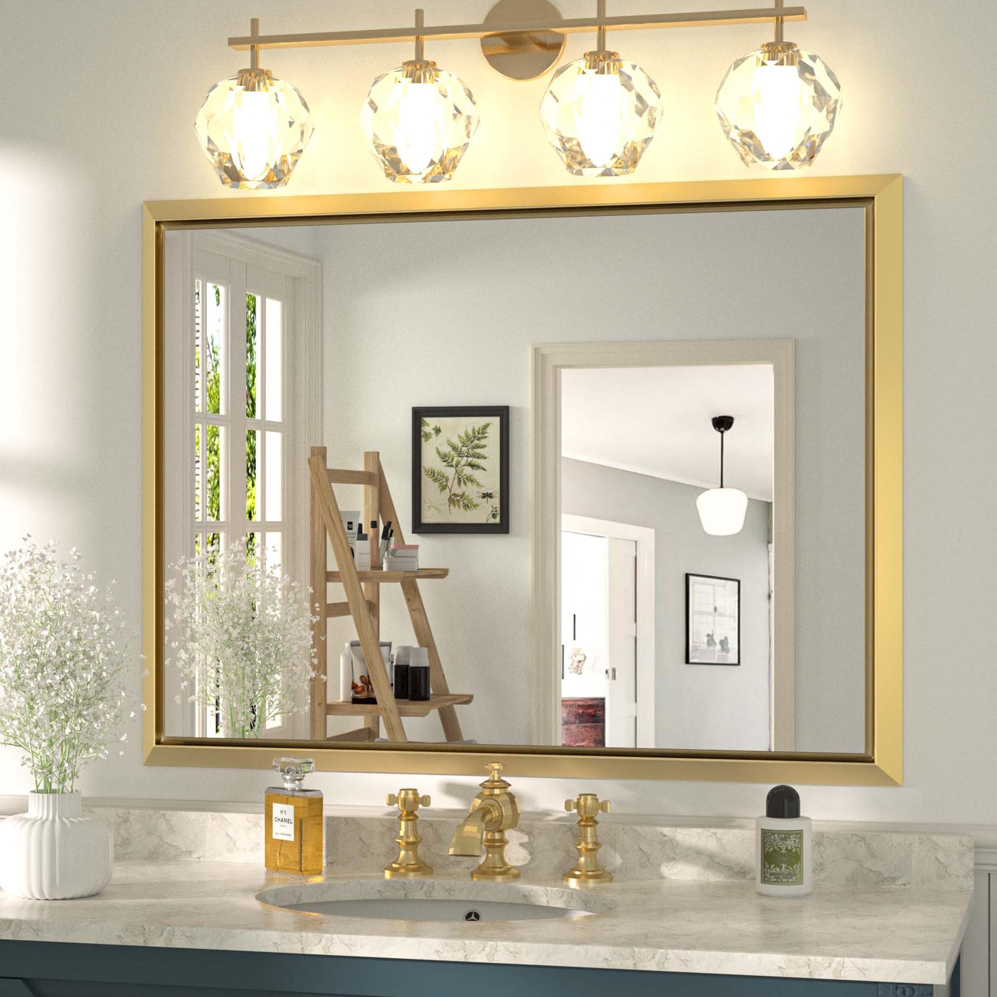 Wansi Shine 40x30 Inch Gold Bathroom Vanity Mirror,Metal Frame for sale