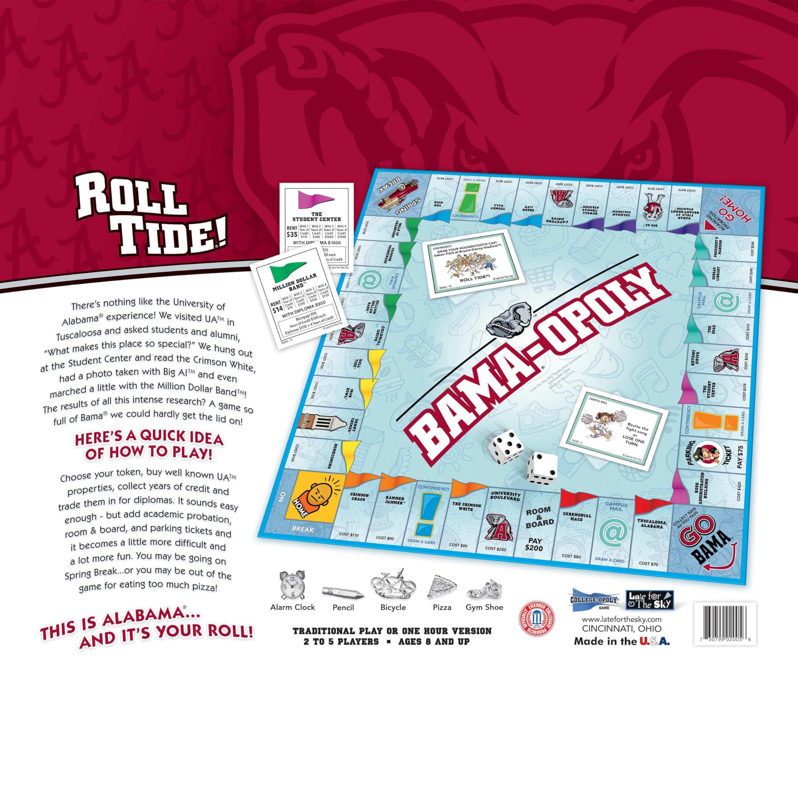 Amazon.com: Late for the Sky BAMAOPOLY University of Alabama Board