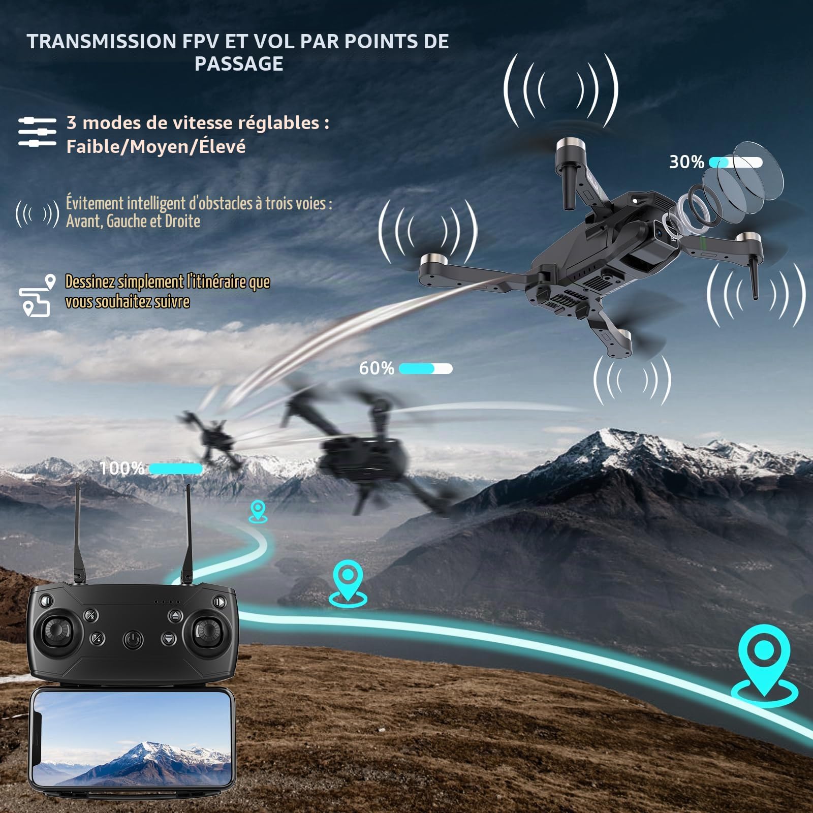Drone avec caméra 1080P débutant RC Quadcopter, drone pour enfants, Altitude Hold, One Key Take Off/Landing, 3D Flip. Cadeaux pour filles/garçons,Cadeaux de Noël