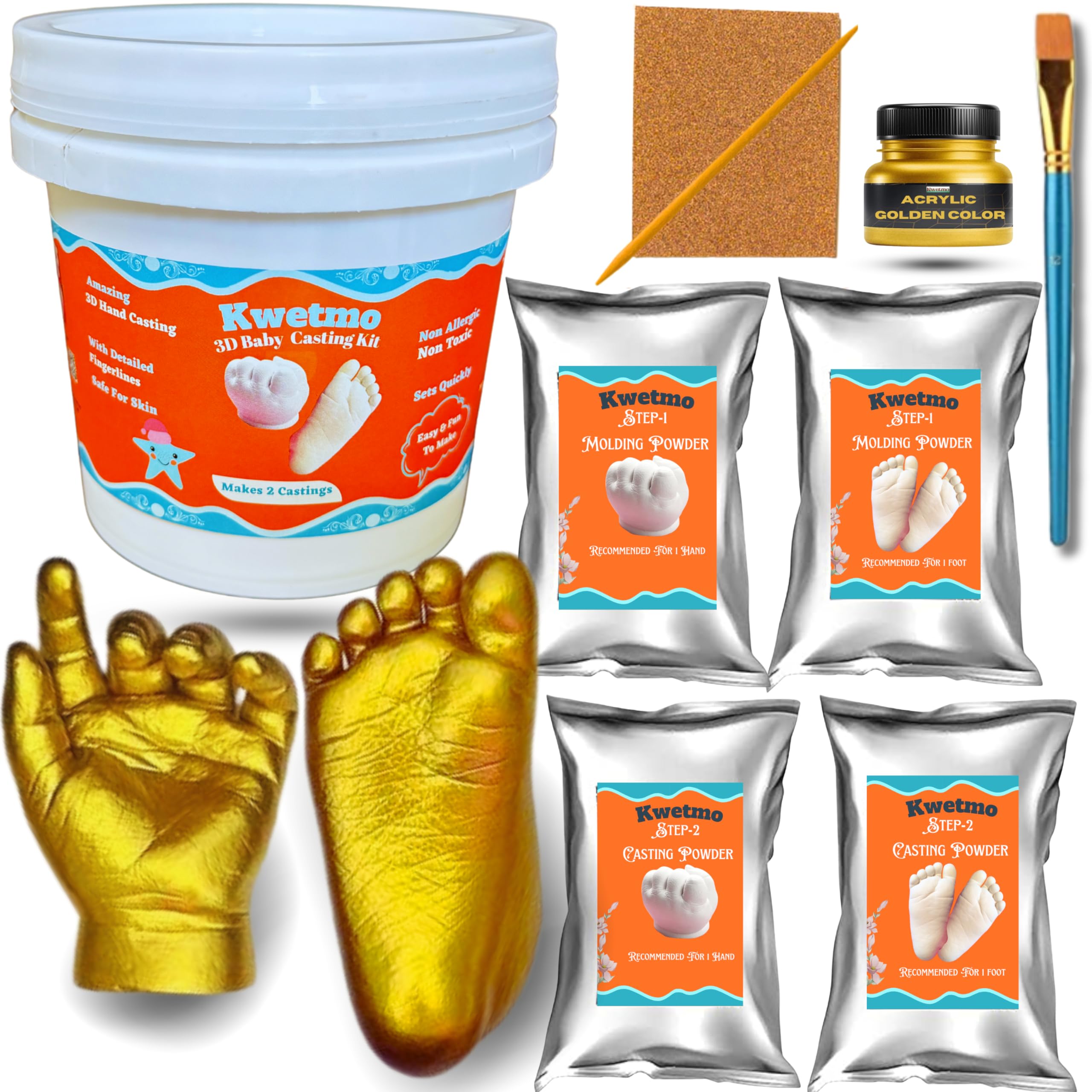 Hand Casting kit for Baby, Moulding Clay Newborn Baby and Toddler Hand Footprint Impression (2 Casting UP to 9 Month Baby)