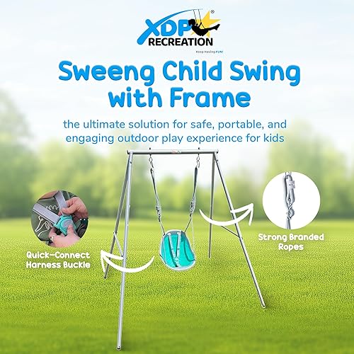 Miniatura 2 de XDP Recreation columpio para niños con estructura, juego portátil para el patio trasero, color aguamarina