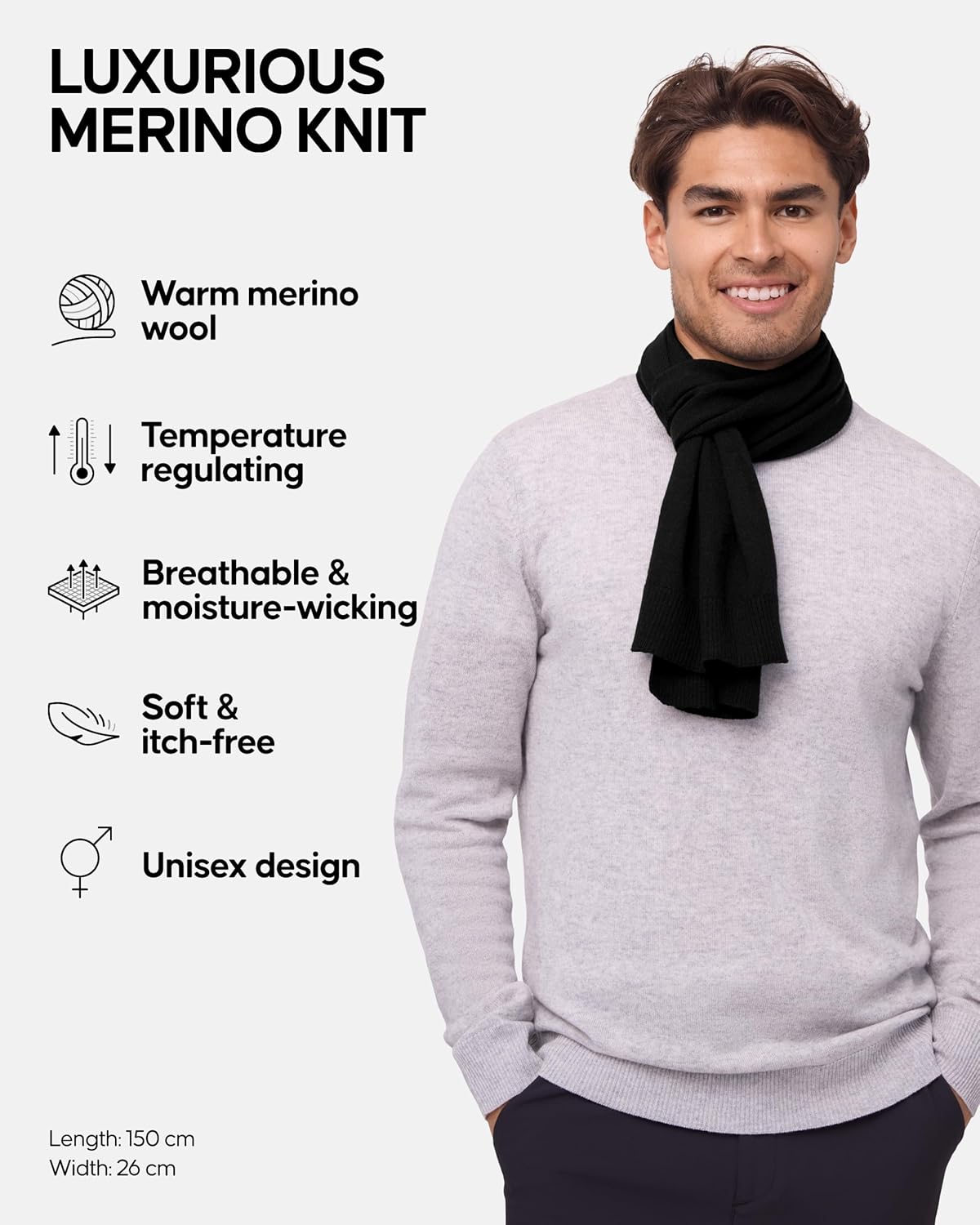 DANISH ENDURANCE Merino Wool Scarf, Premium Quality, Soft, Warm Neckwear, for Winter, for Men and Women - Image 2