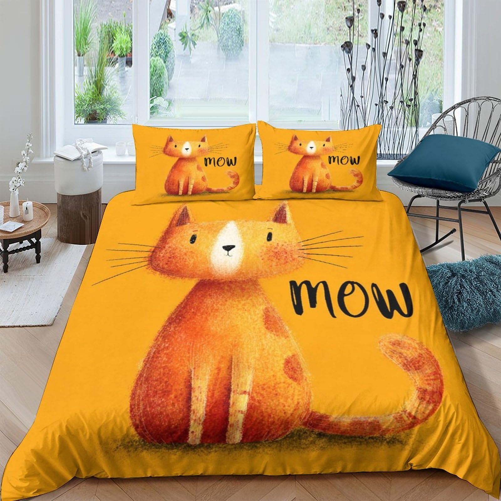 Ctjqhvkz Style-2 3D Printed Orange Cat Fitted Sheet Microfiber Soft Bed Cover Cartoon Animal Bedroom Decor For Home Dorm Single（135X200cm）