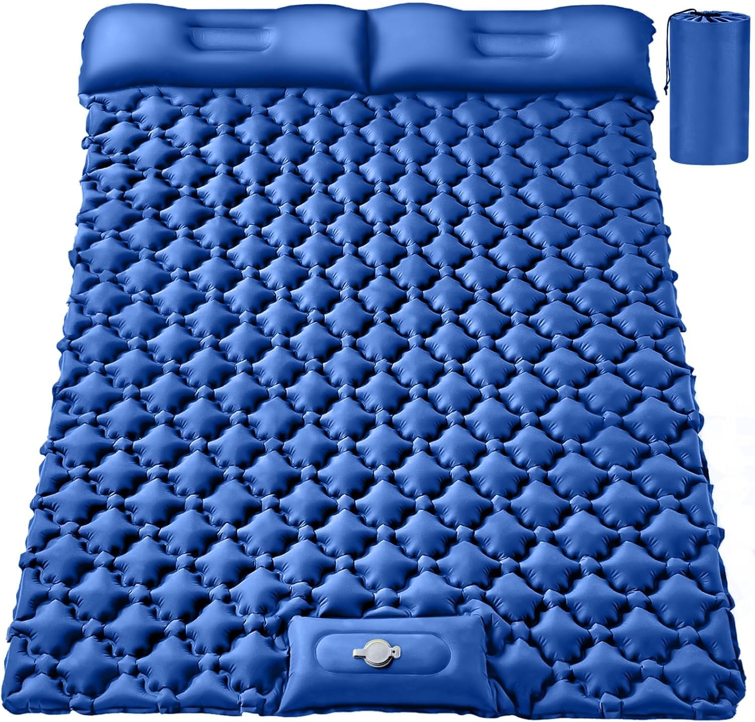 MedMad Double Camping Sleeping Pad, Sleeping Pad for Camping with Pillow Built-in Foot Pump, Ultralight Inflatable Camping Sleeping Mat for Camping Hiking Traveling Backpacking Tent (Blue)