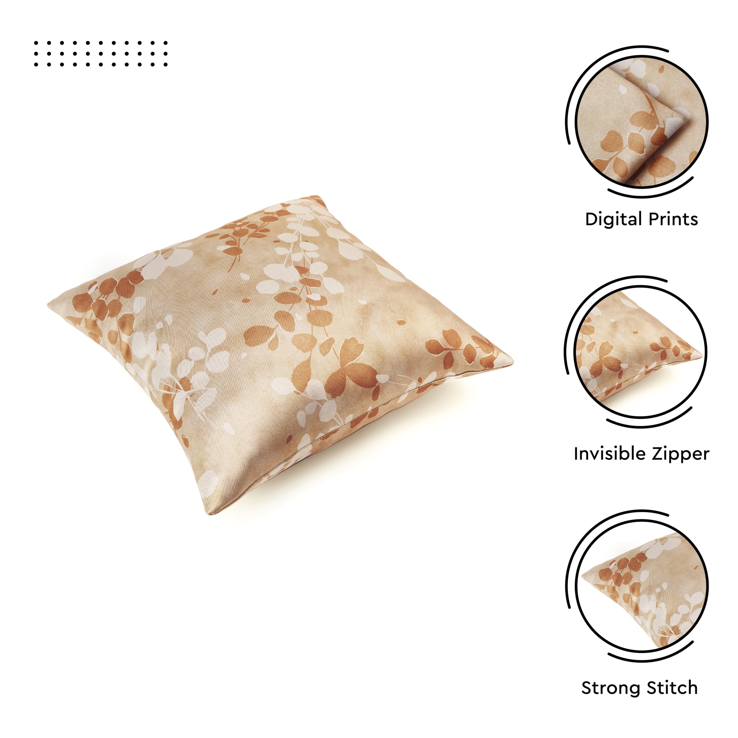 Encasa XO Decorative Throw Pillow Covers 16x16 in - Polyester Floral Digital Print L2 Brown, 40 x 40 cm (Pack of 2) - Image 4