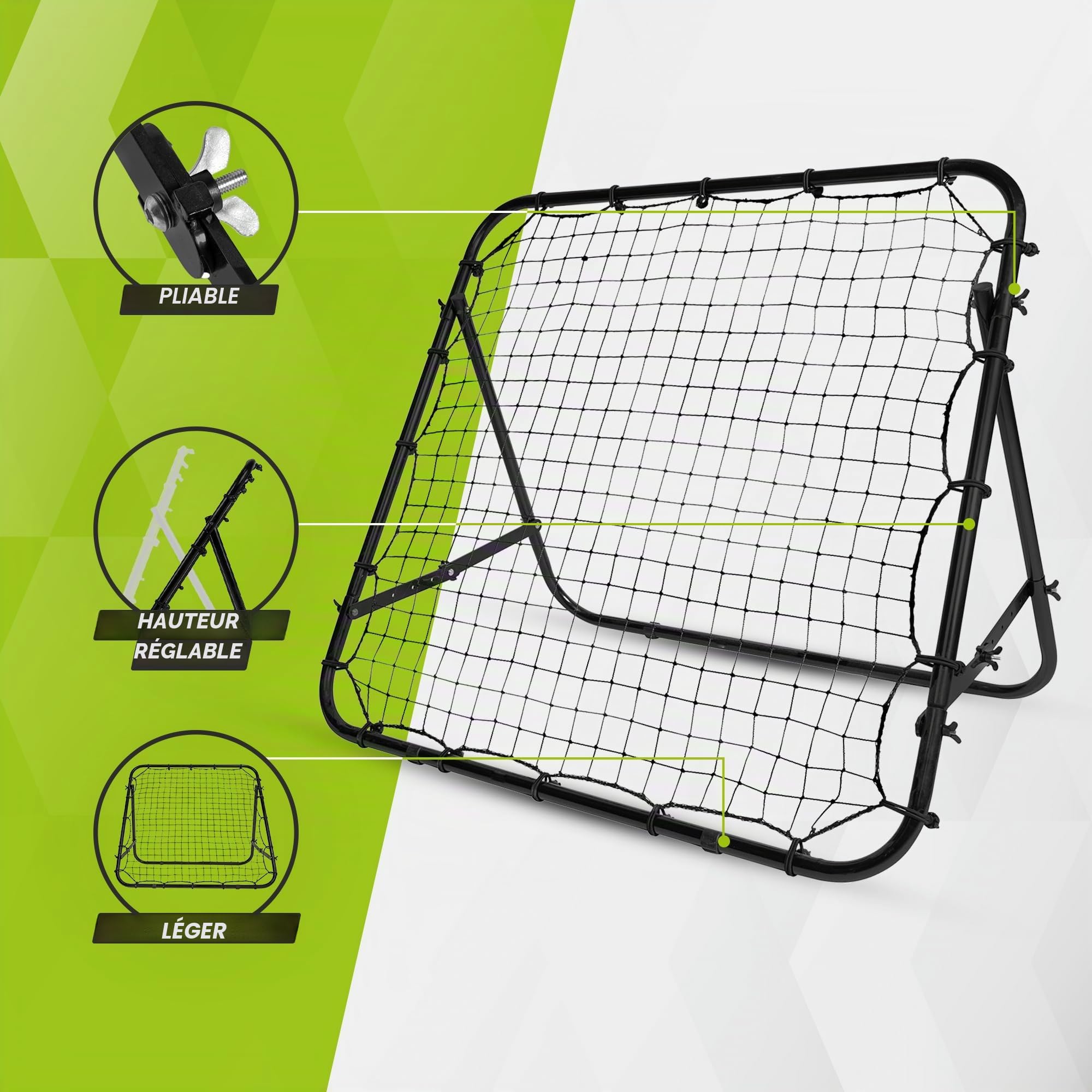 VirtuFit Rebounder réglable - Kickback - Rebounder Football - Réglable - Pliable - 100 x 100 cm - Vert