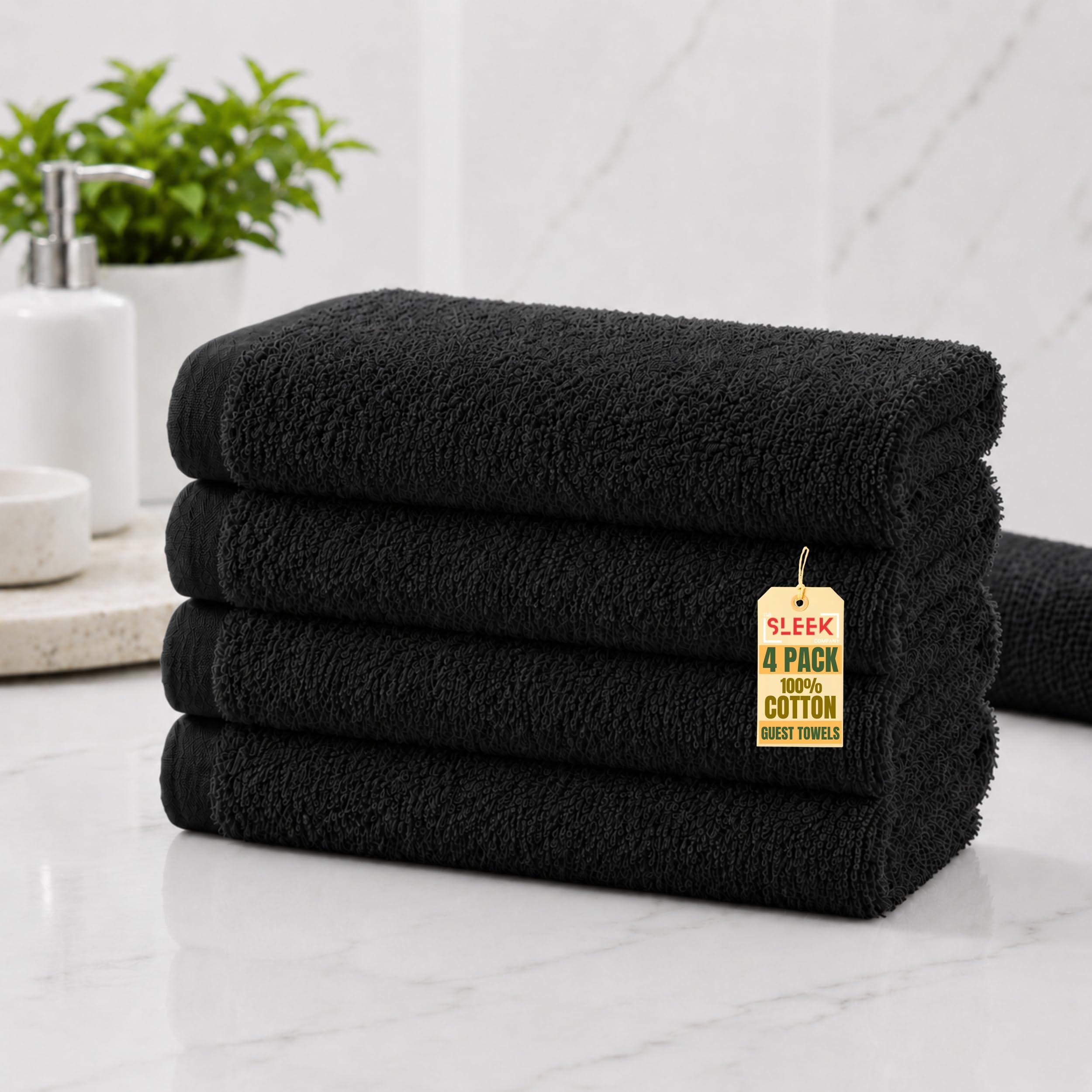 100% Cotton Guest Towels (30x50cm) – Pack Of 4 – 500GSM Soft & Absorbent Small Hand Towels For Kitchen – Hypoallergenic Hand Towels For Bathroom – Ideal Small Hand Towel For Homes, Hotel & Spa (Black)