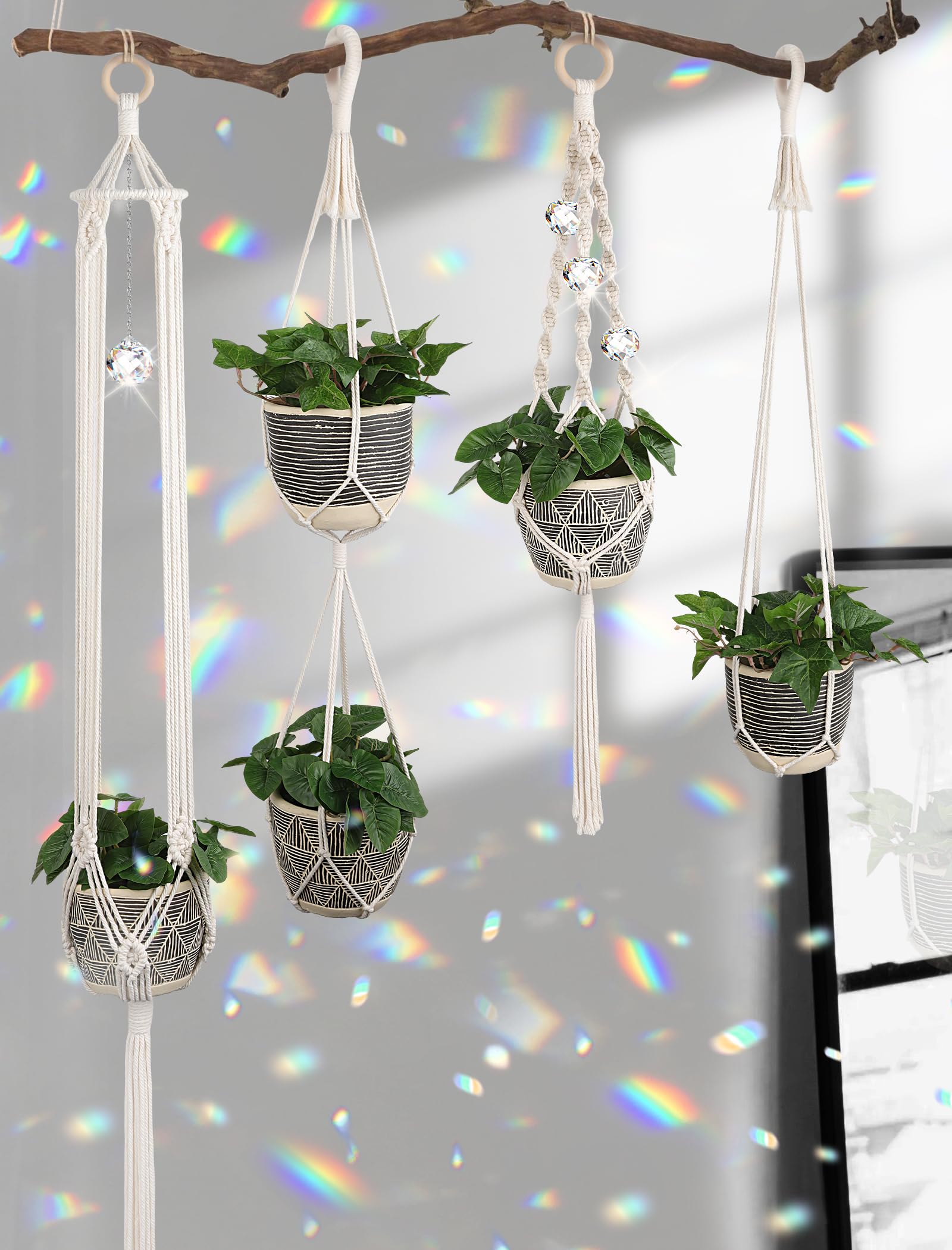 Amazon.com: ANROYE Macrame Plant Hanger Indoor with Crystal Suncatcher,  Window Hanging Planter for Flower, Set of 4 Boho Home Decor Rainbow Prism  Ball Houseplant Holder Woman Idea for Plant Lover : Patio,