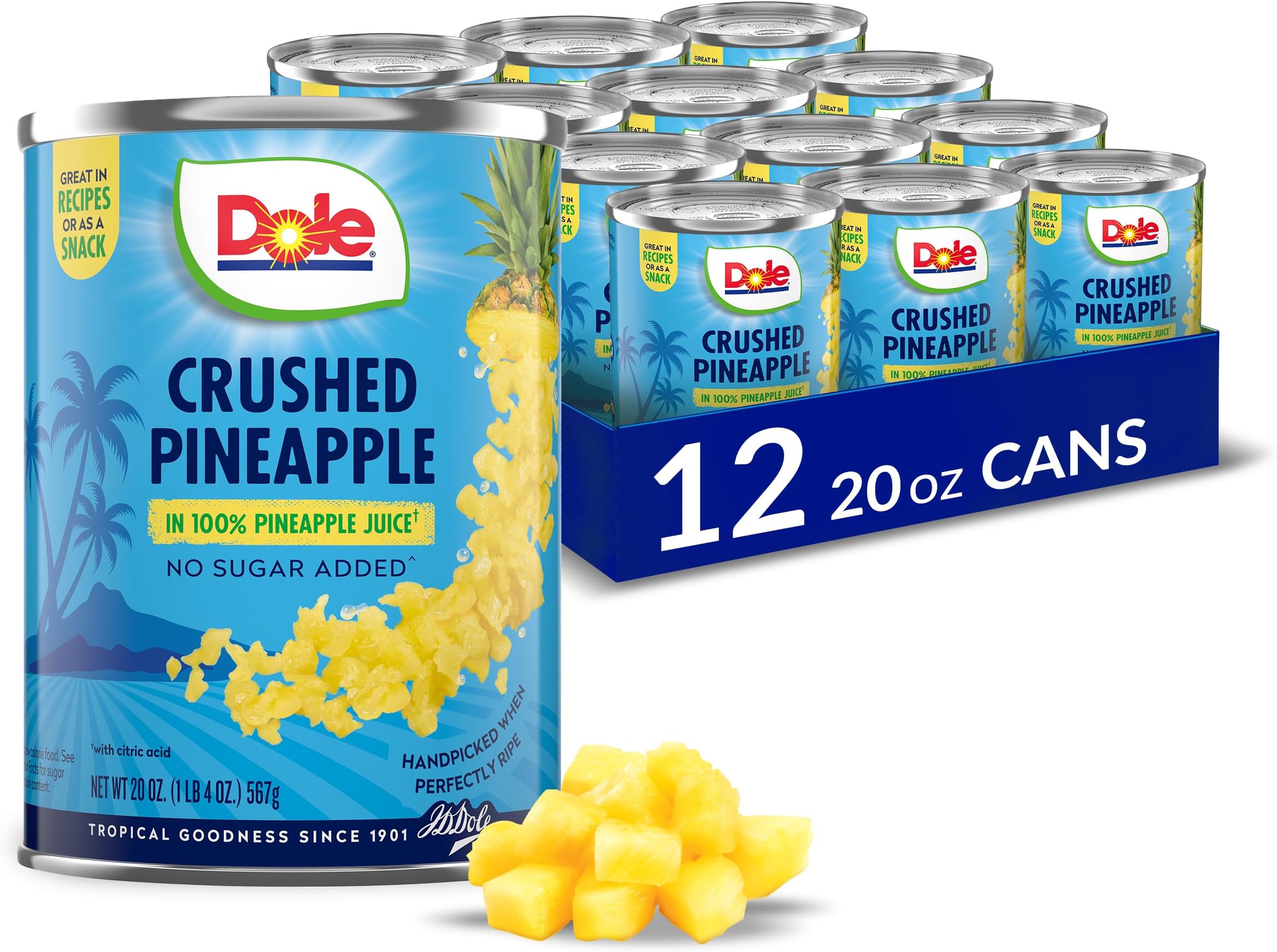 Canned Fruit, Crushed Pineapple in 100% Pineapple Juice, Gluten Free, Pantry Staples, 20 Oz, 12 count, Packaging May Vay