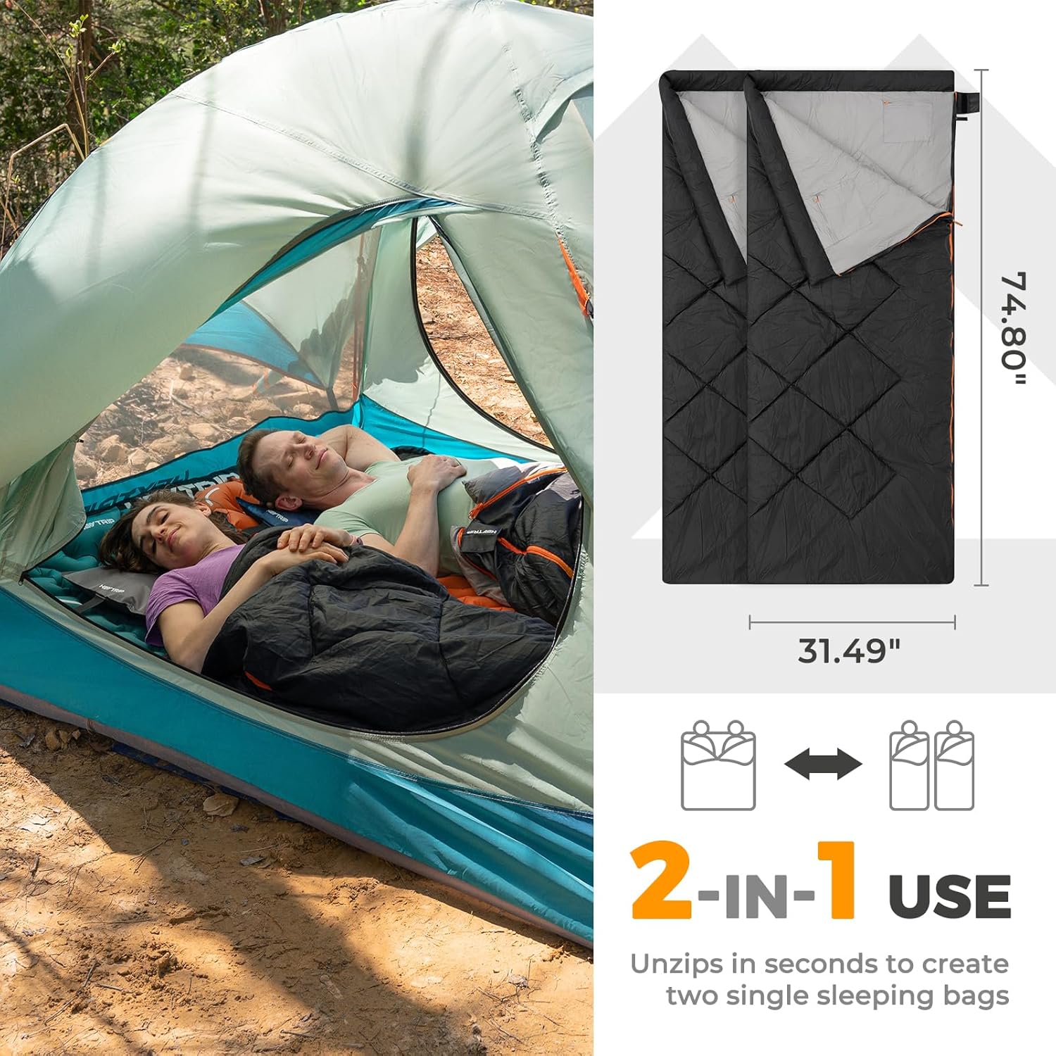 HEYTRIP Double Sleeping Bag with Blanket Queen Size Two Person