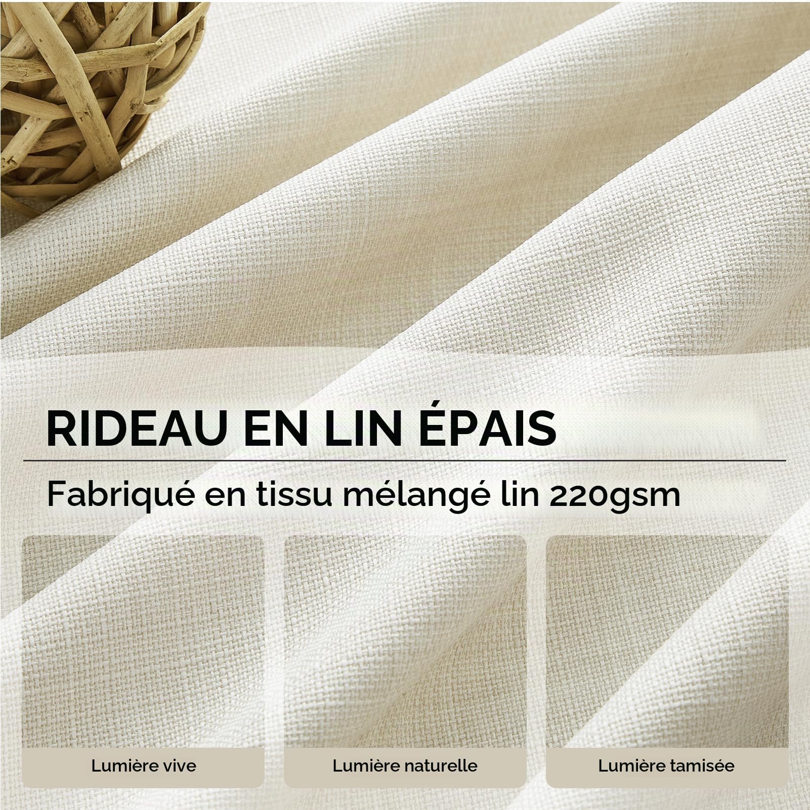 CUTEWIND Rideaux Salon Moderne Rideau Voilage Lin Naturel Semi-Transparent Beige à Oeillets 300x240 cm, Rideaux Voilages Intérieurs pour Chambre Baie Vitrée Bureau Porte Fenetre, 1 Pièce