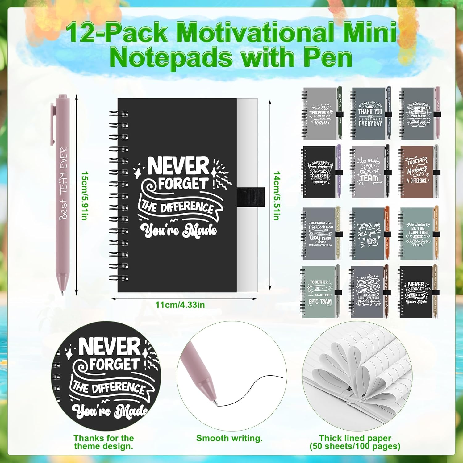 12 Sets Employee Appreciation Gifts Including 16 Oz Plastic Cups with Lids Mini Notebooks Pens Gift Bags Thank You Gifts for Housekeeping Week Christmas Teacher Coworker Team - Image 2