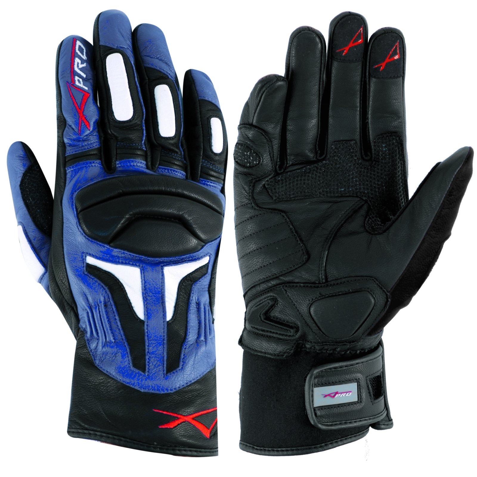 A-Pro Gants de sport d'été rembourrés en cuir - Pour scooter, moto - Bleu - Taille XL