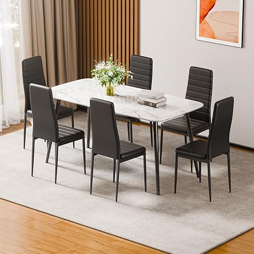 VEVOR Juego de 6 sillas decorativas modernas de comedor, sillas laterales tapizadas de cuero para sala de estar, silla de cocina que ahorra espacio