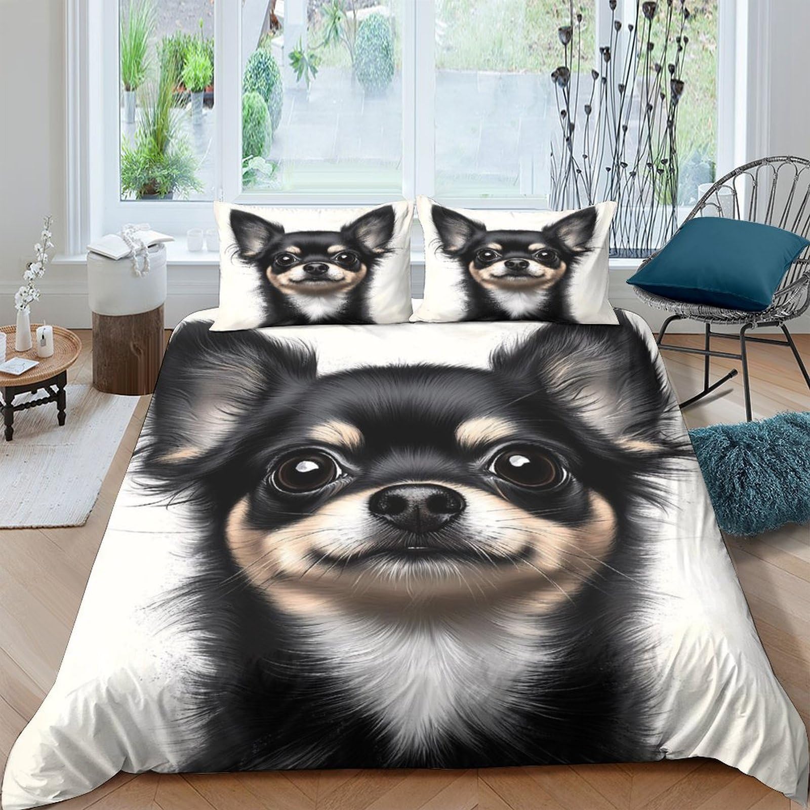 Ctjqhvkz Style-10 3D Printed Black Chihuahua Fitted Sheet Microfiber Soft Breathable Dog Face Mattress Cover Bedroom Decor Single（135X200cm）