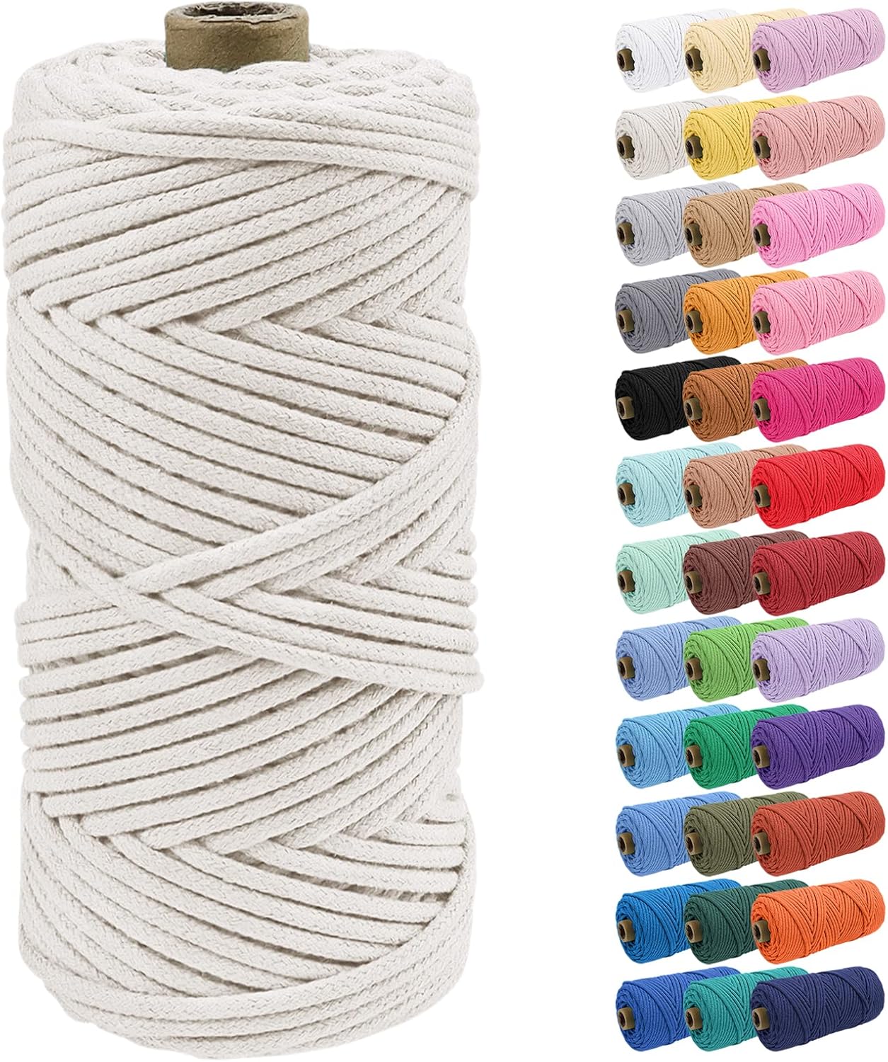 JeogYong Macrame Cord 4mm x 109 Yards, Braided Macrame Rope Natural Cotton Cord, Cotton Craft Rope for Crochet Bags, Wall Hangings, Plant Hangers, DIY Craft Projects (Natural)