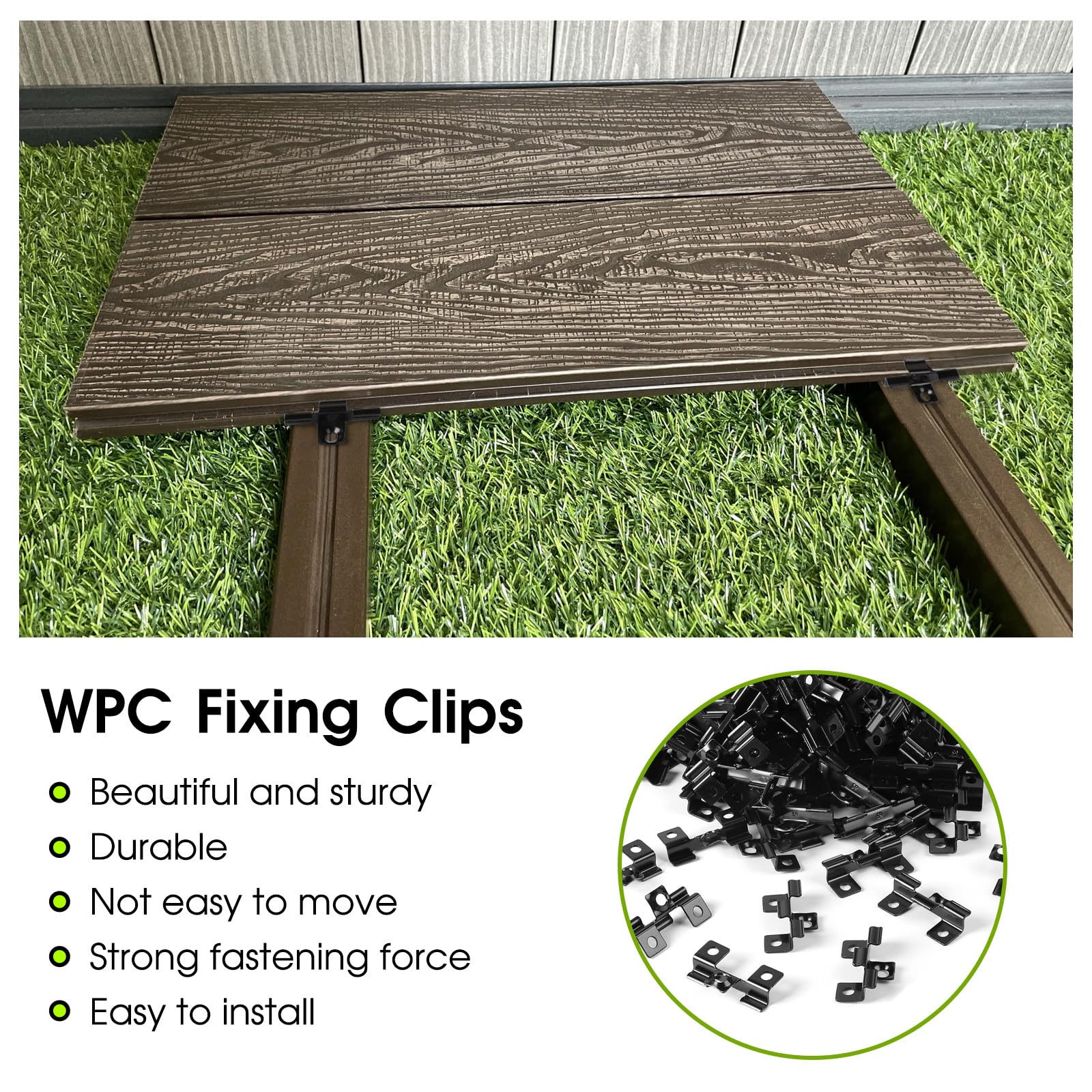 WPC clips 100 clip di fissaggio Acciaio inox di fissaggio per terrazze 6,5mm Clip per pavimenti in composito Fissaggio nascosto Clip di fissaggio in acciaio Campo di serraggio 6,5 mm, Nero