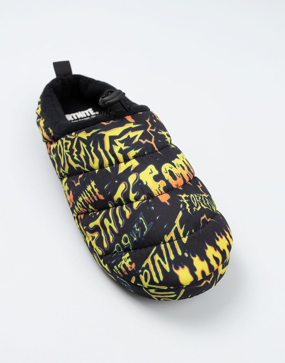 Fortnite Boys Black, Orange, Yellow Logo Slip On Loafer Slippers | Comfortable Home Wear for Lounging