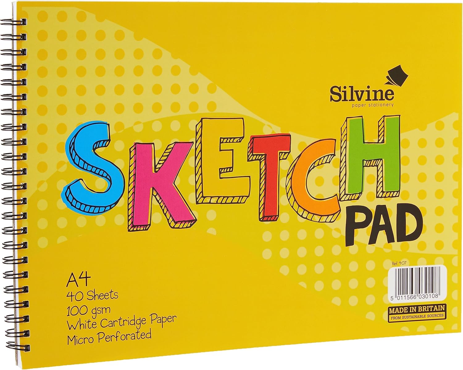 Silvine A4 Wirebound Sketch Pad 40 sheets of 100gsm Smooth White
