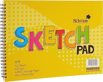 Silvine A4 Wirebound Sketch Pad - 40 Sheets of 100gsm Smooth White Cartridge Paper (210 x 297mm), 407