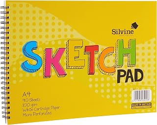 Silvine A4 Wirebound Sketch Pad - 40 sheets of 100gsm Smooth White Cartridge Paper (210 x 297mm), 407