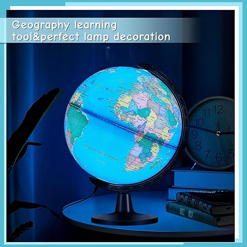 Vista 3 de Amylove Globo del mundo iluminado de 13 pulgadas para adultos, rotación de 720°/360°, globo iluminado regrabable con soporte mapa del mundo para luz