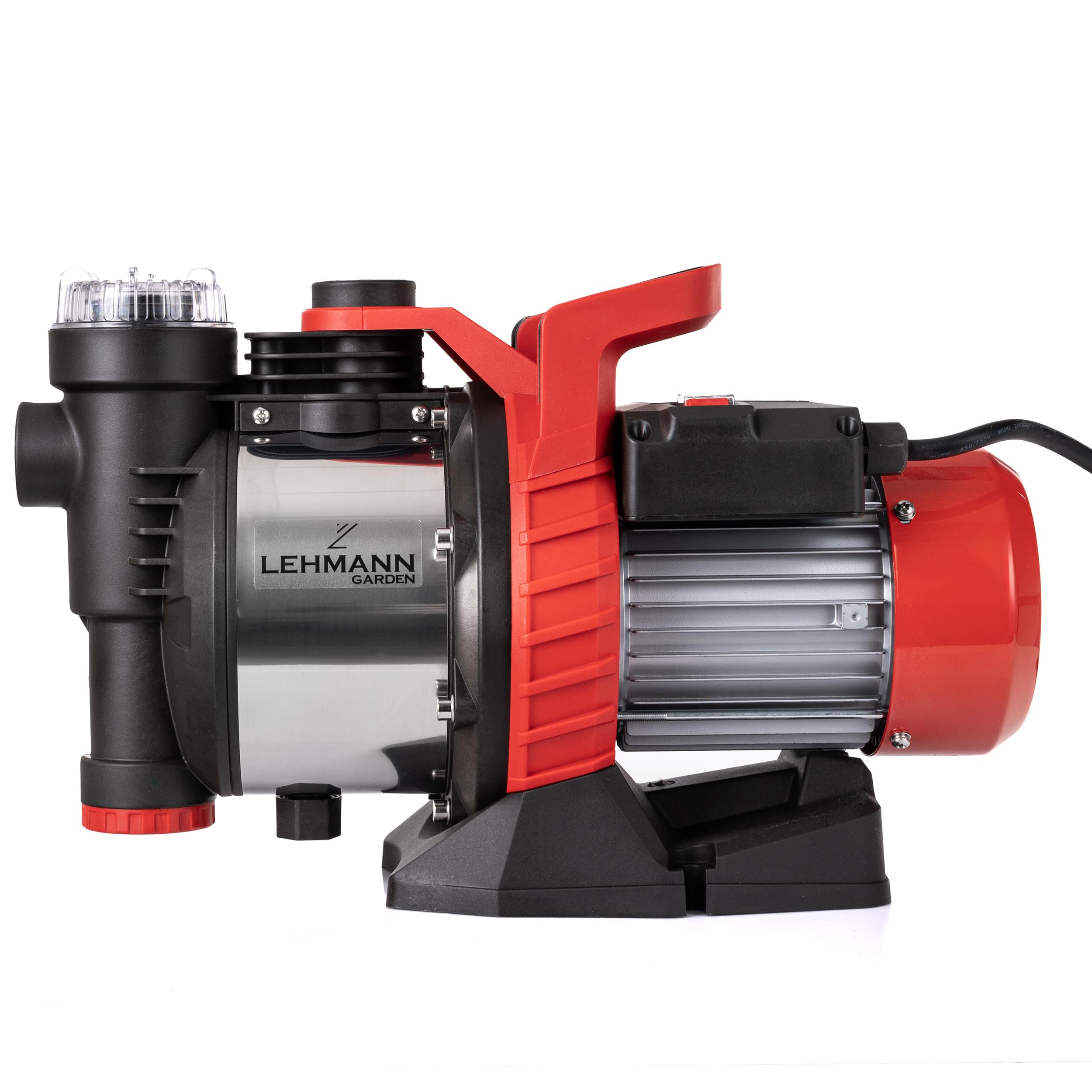 LEHMANNN Gartenpumpe BP1, 900 W, Förderleistung 3600 L/h, 4,2 bar Druck, max. Ansaughöhe: 8 m & Förderhöhe 42 m, Selbstansaugende, Pumpengehäuse aus Edelstahl, IPX4, ergonomische Tragegriff