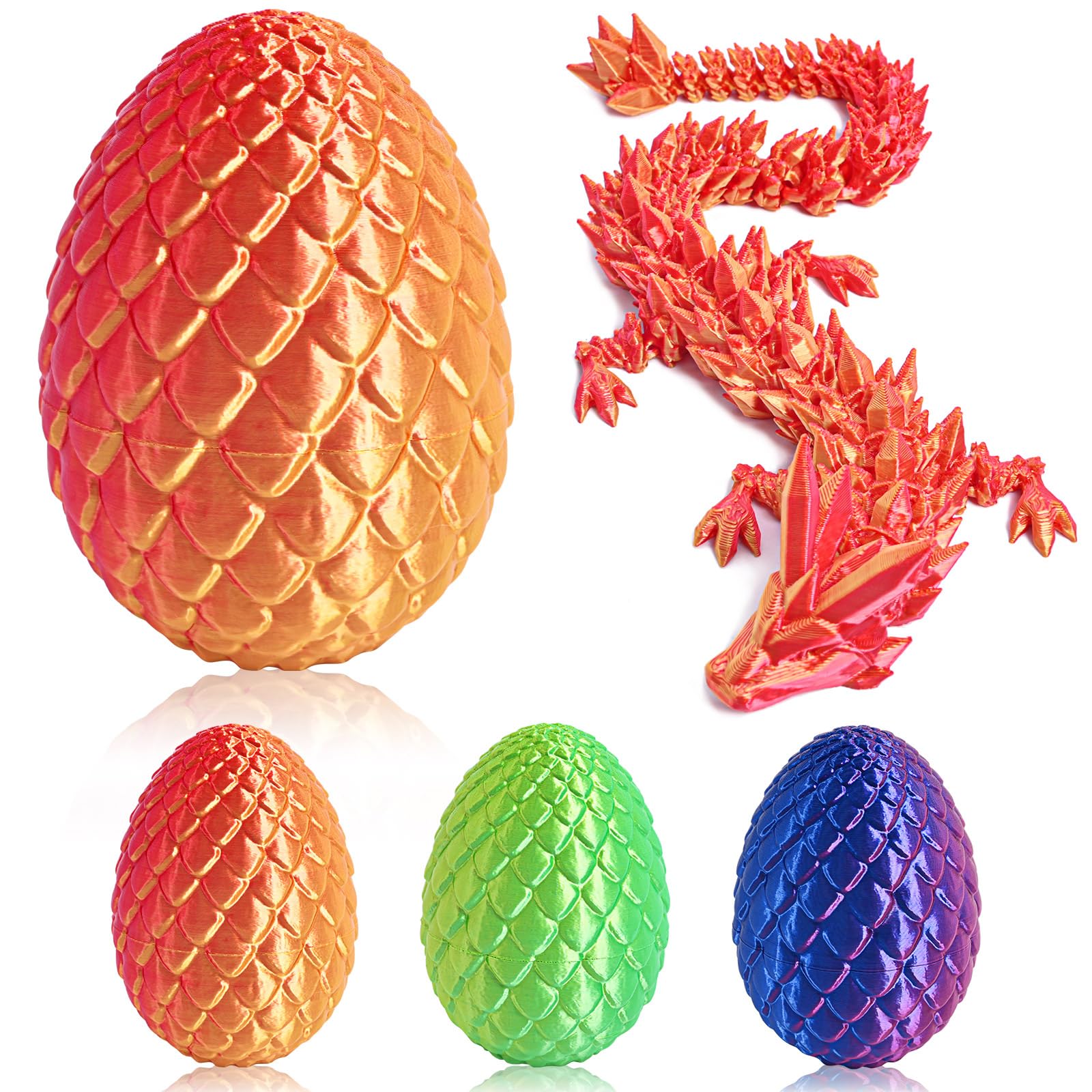 3D Printed Dragon Eggs - Crystal Dragon with Flexible Joints - Office & Home Decor Artwork - Funny & Mysterious Toy - Laser Red Edition