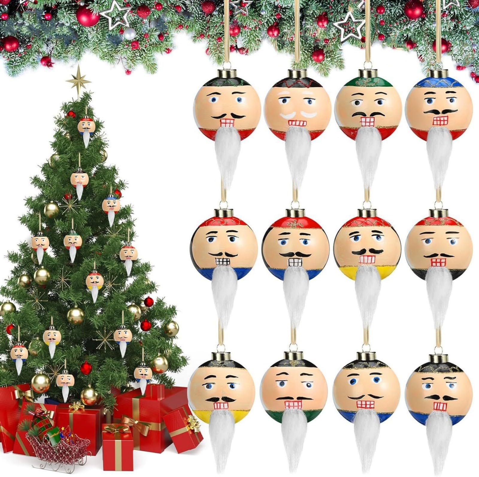 12 bolas inastillables para colgar en el árbol de Navidad, decoración para mantel, escalera, ventana, puerta, decoración irrompible