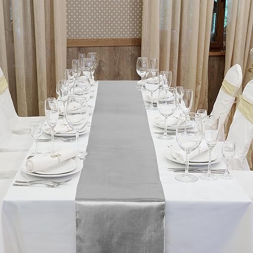 Miniatura 4 de Aneco Paquete de 4 caminos de mesa de satén de 12 x 108 pulgadas de largo, seda brillante y tela suave, camino de mesa para fiesta de banquete de