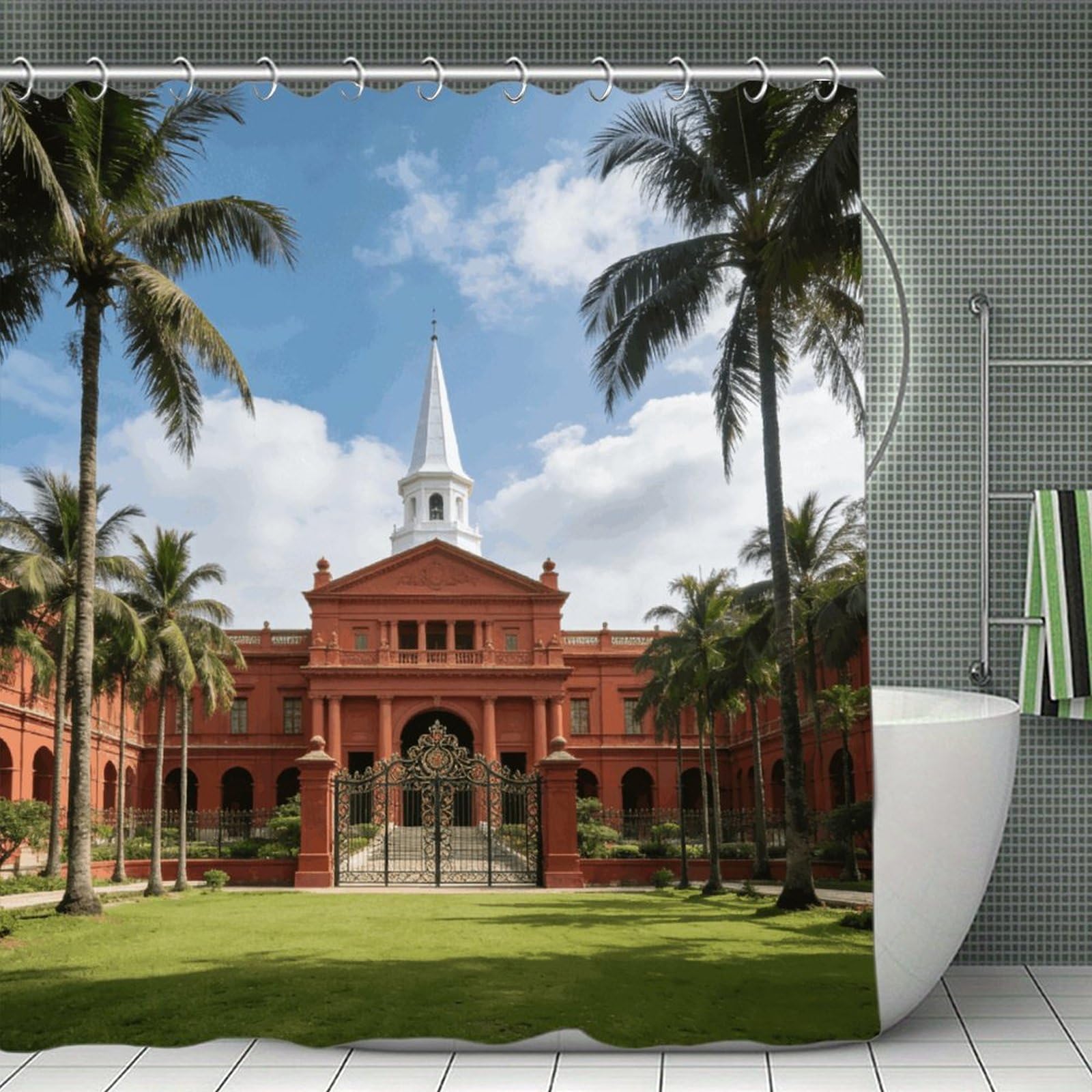 FekiLoot Istana Shower Curtain with Hooks Modern Farmhouse Bathroom Curtain Waterproof Cloth Bath Curtains Cute Washable Blackout Privacy Curtains for Bathroom Bathtub 70.8"x70.8"