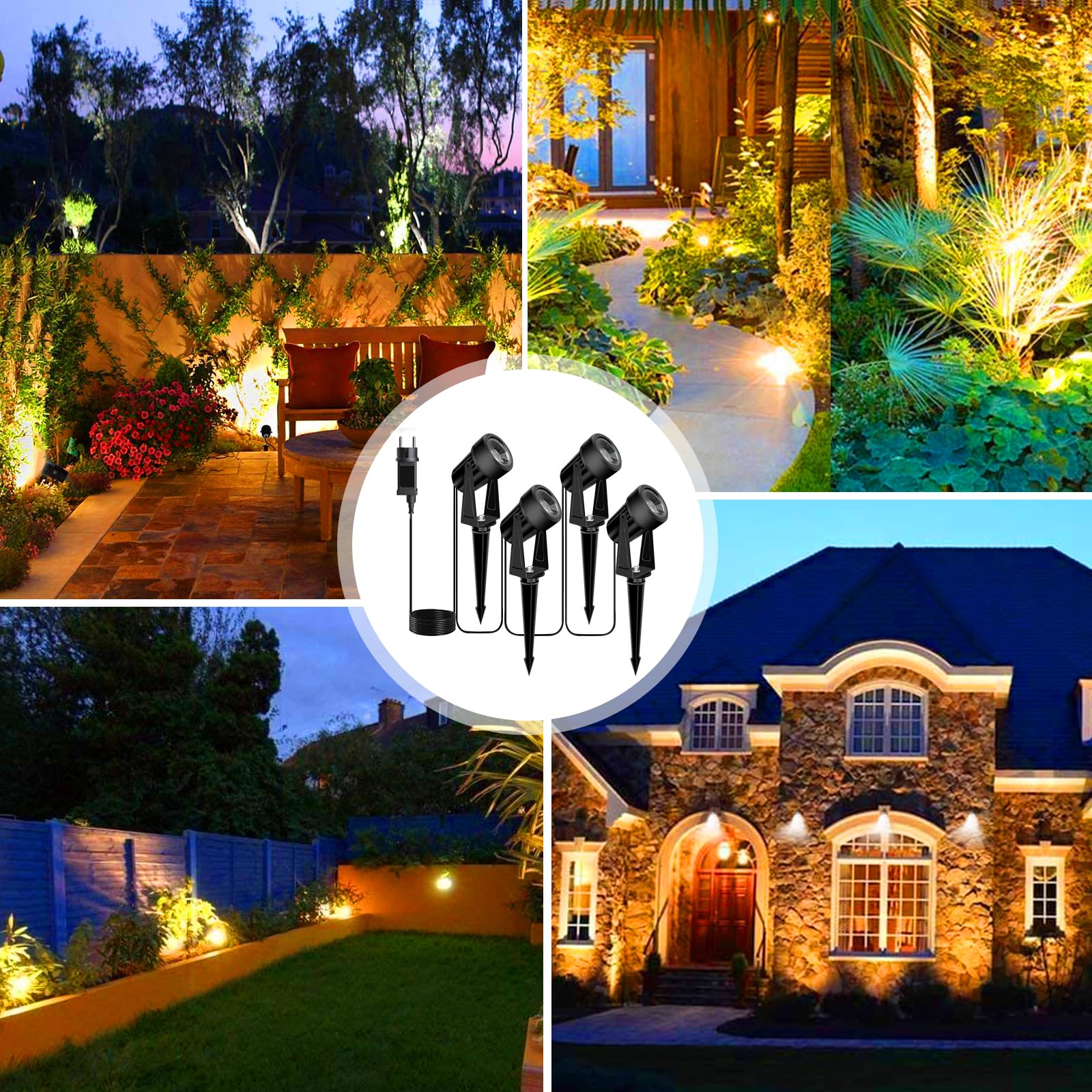 Svater Faretti da giardino a LED per esterni, impermeabili IP65, 3000 K, bianco caldo, 27 V, set da 10 pezzi, 1800 lm, COB picchetto, luci da giardino con corrente per alberi, cortili, terrazze