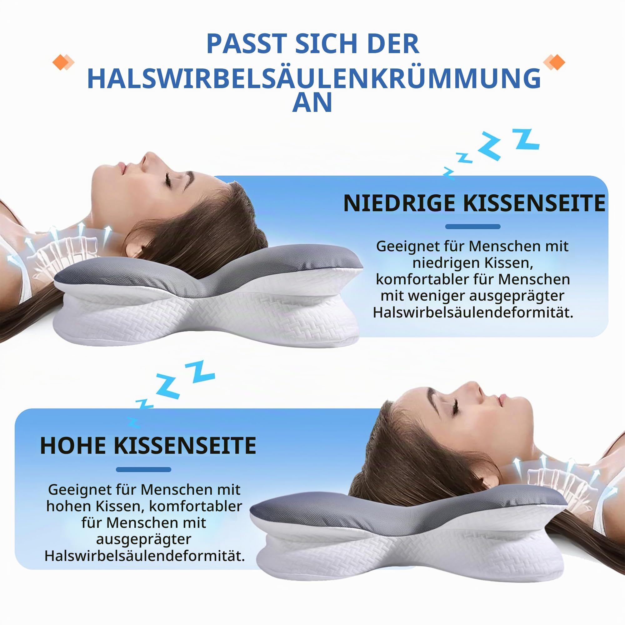 Nackenkissen Kopfkissen | 2 Höhen Memory Foam Nackenkissen