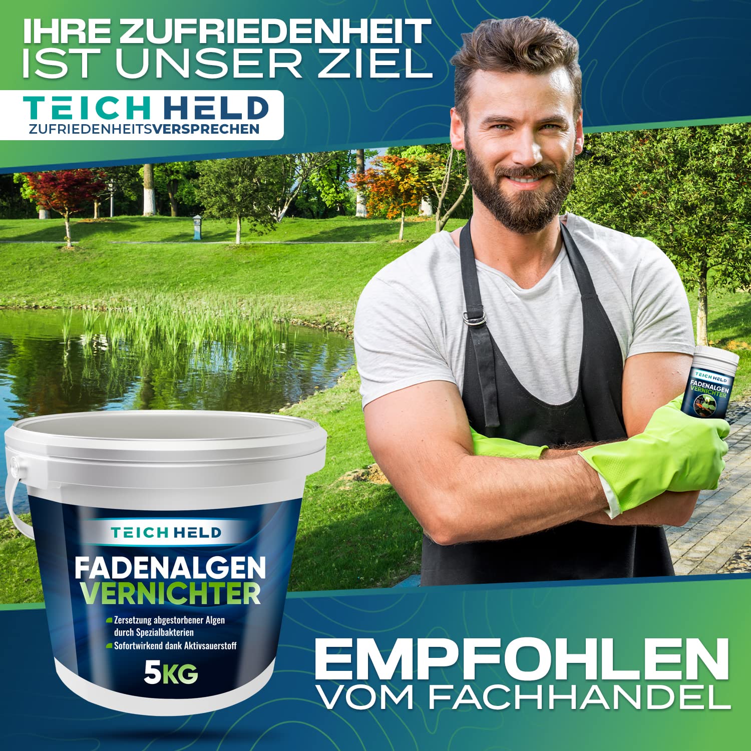 TeichHeld Fadenalgenvernichter teich [360° Schutz für Fische] 5kg Extra schnell & effektiv Dank 2in1 Wirkung mit LangzeitEffekt algenmittel algenvernichter algenentferner algen entferner algenstopp