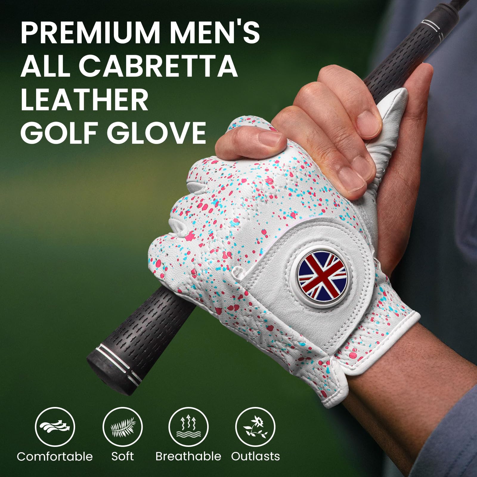 XJBTBA Guantes de Golf para Hombre Mano Izquierda Derecha Cabretta Cuero Weathersof con Marcador 1 Pieza, Guante de Golf para Hombre Suave Transpirable Resistencia al Desgaste