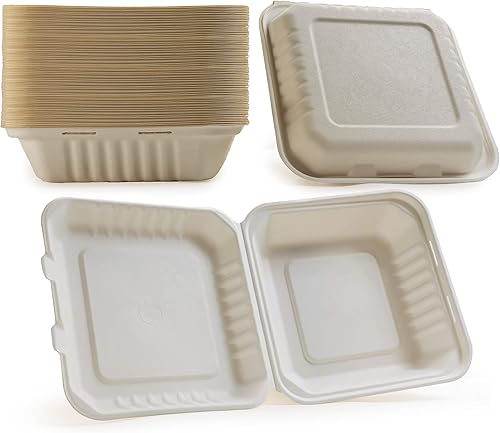100 recipientes de alimentos para llevar con forma de concha verde de 6 x 6 x 3 pulgadas, caja de hamburguesas desechable, recipientes 100%