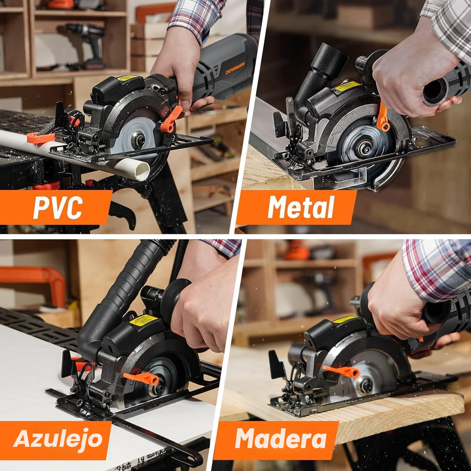 DOVAMAN Mini Sierra Circular con Láser, 710W, 3500rpm, Mango Auxiliar, 45° Corte en Bisel, Profundidad de Corte 29 a 43mm, 6 Hojas, para Madera, Metal Blando, Plástico, Azulejos-MCS01A