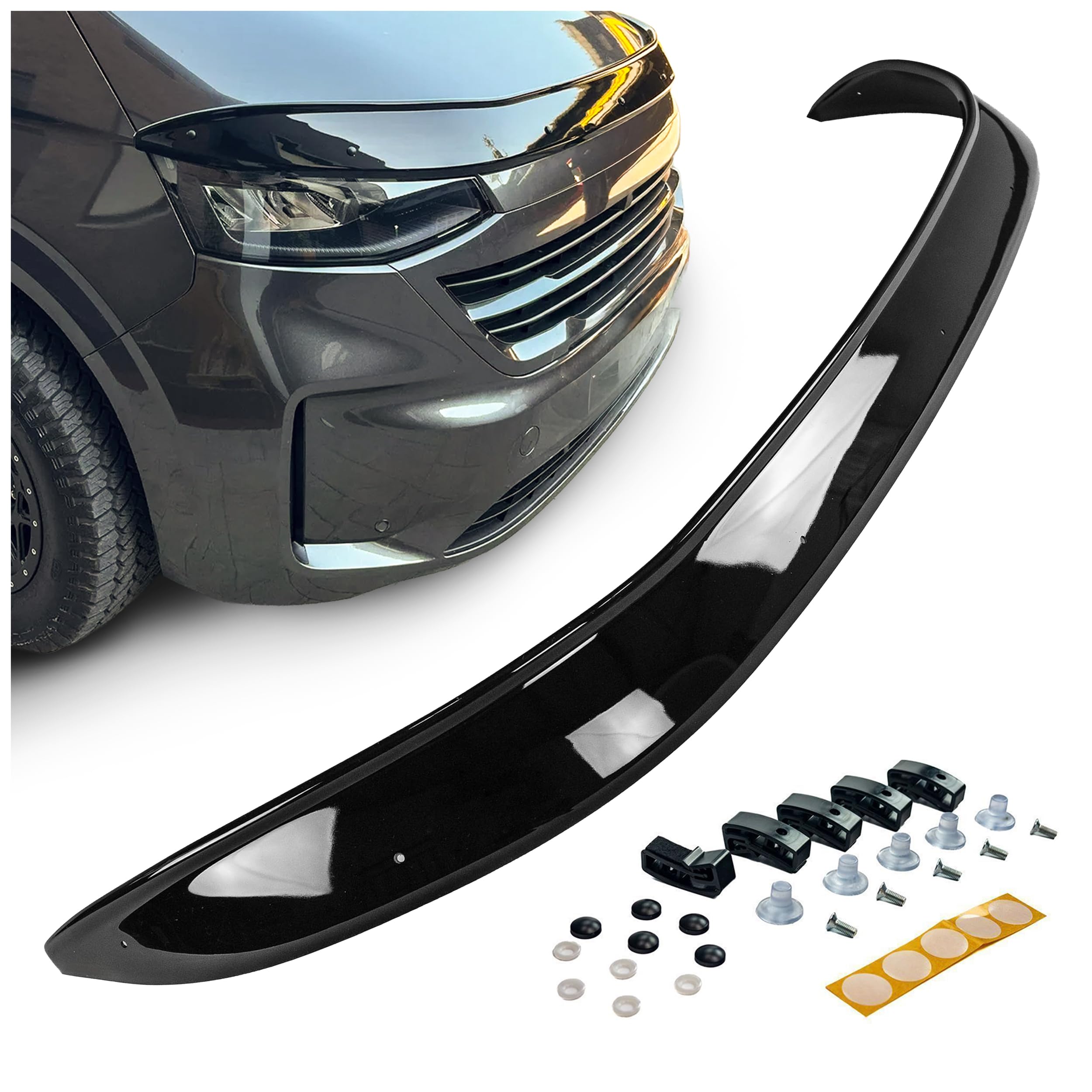 CHROMEMASTER Accessoires ; Protection Contre Les Gravillons ; Protège-Capot Compatible VW T7 Transporter 2025+ ABS, Brillant, Noir ; Le Déflecteur de Capot Protège Contre Les Projections de Graviers