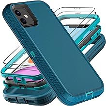for iPhone 11 Case, Military Grade 3 in 1 Heavy Duty Shockproof/Drop Proof/Dust Proof Case with 2Pcs Tempered Glass Screen Protector (Blue/Turquoise)
