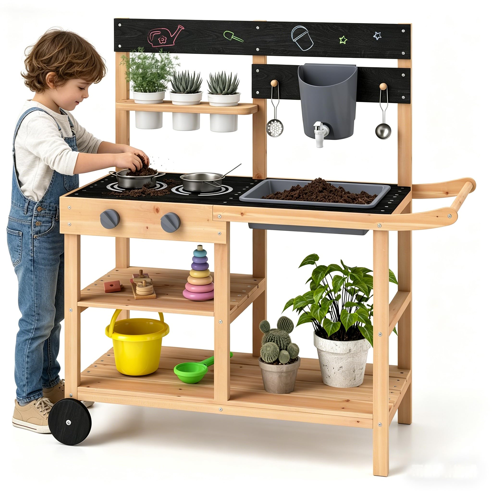Amazon.com: HONEY JOY Mud Kitchen with Wheels, Fir Wood Outside