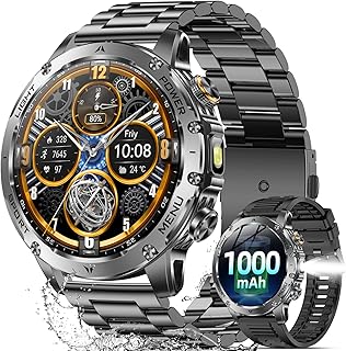 Military Smart Watches for Men, 1.7″ Smartwatch with 1000 mAh Battery/2 Straps/Led Flashlight/Heart Rate/Sleep Monitor 10...