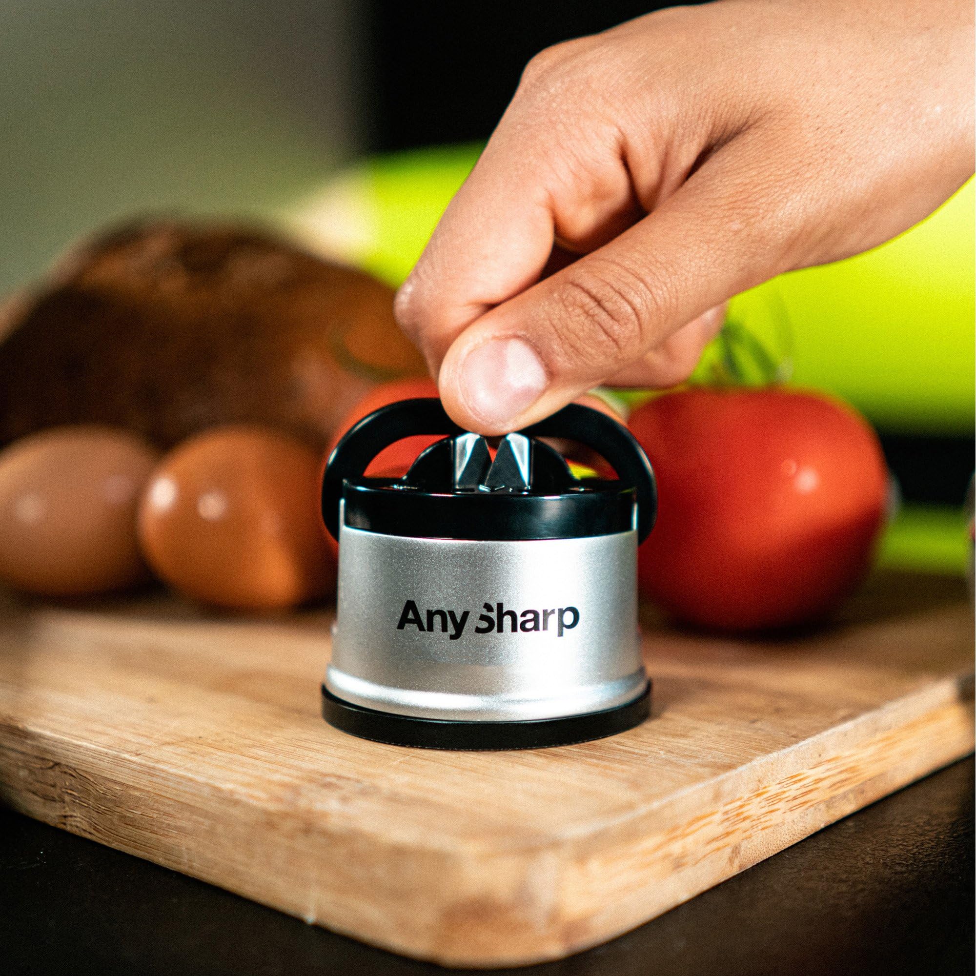 AnySharp Knife Sharpener, Hands-Free Safety, PowerGrip Suction, Safely Sharpens All Kitchen Knives, Ideal for Hardened Steel & Serrated, World's Best, Compact, One Size, Silver — view 2