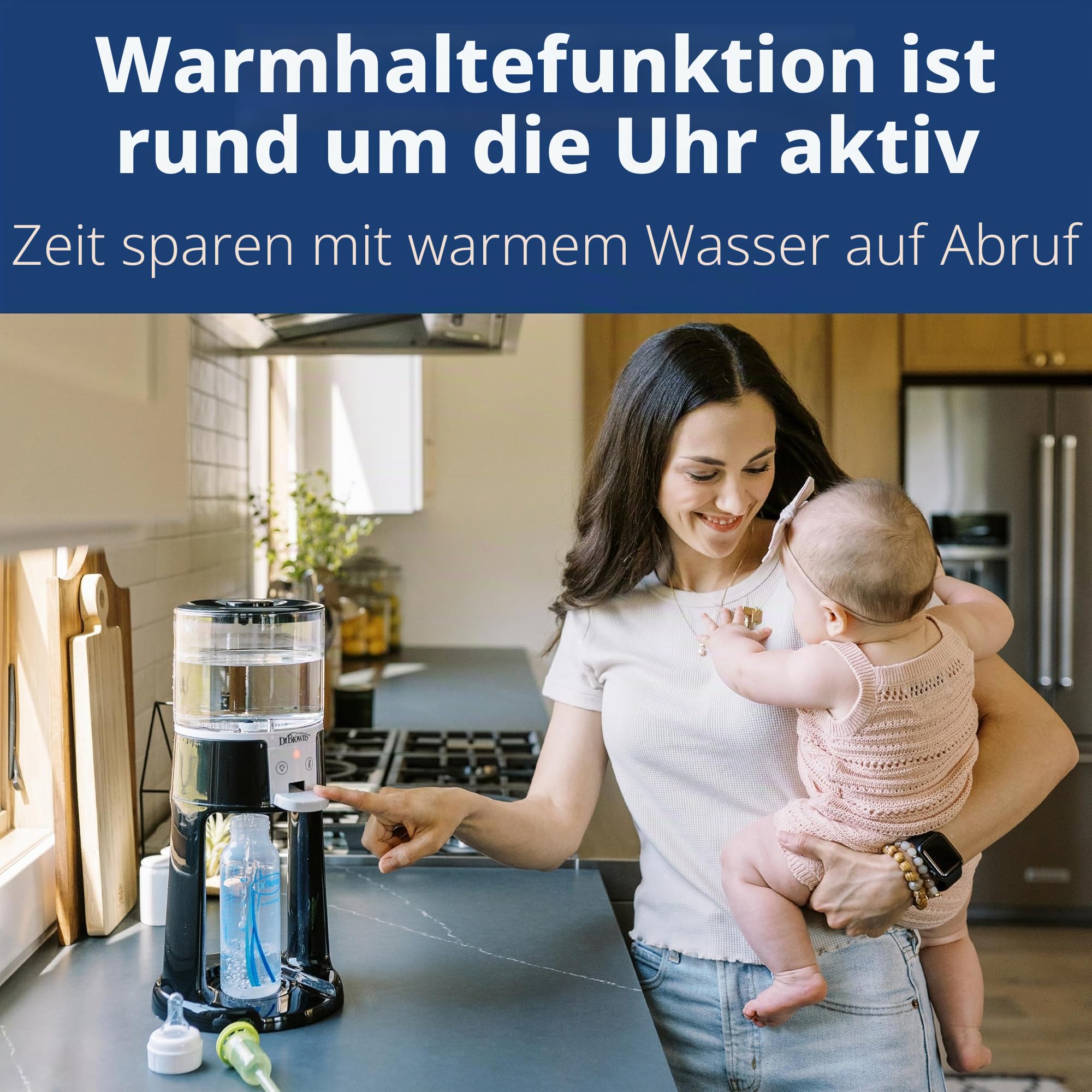 Dr. Brown's Insta-Prep Warmwasserspender zur sofortigen Vorbereitung der Babyflasche mit großem Fassungsvermögen und 3 Temperatureinstellungen, Schwarz