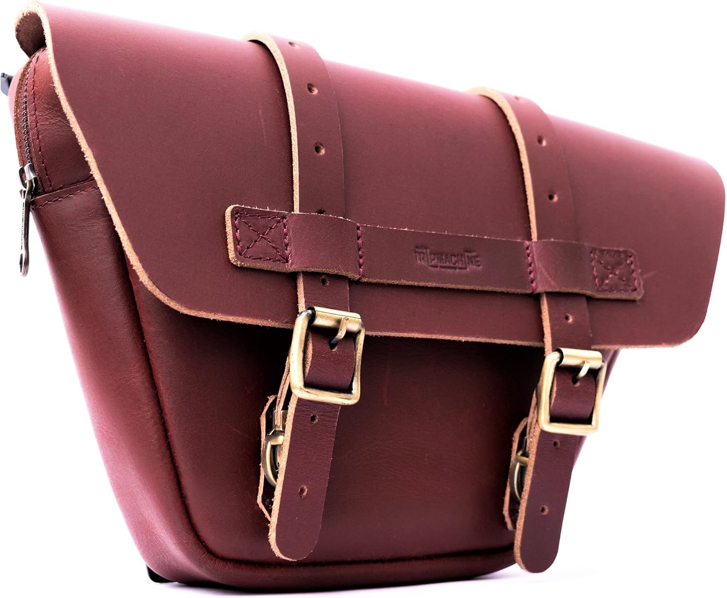 Trip Machine Company Wingman Leather Side Panel Bag for Royal Enfield Interceptor & Continental GT 650 – 3.5L Motorcycle Tool & Storage Bag with Raincover (Cherry Red, Left Side)