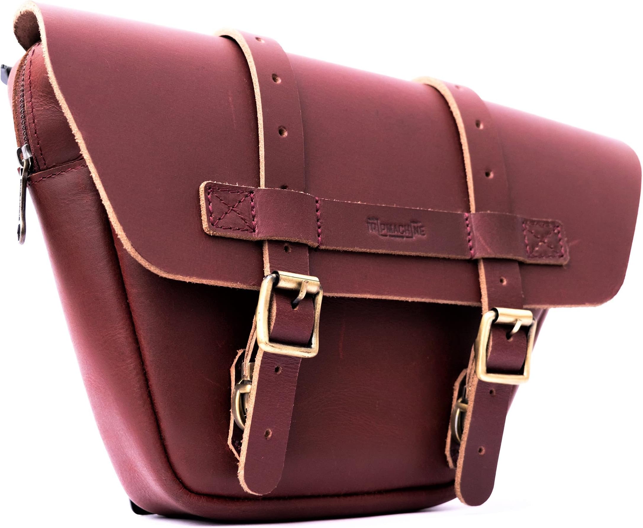 Trip Machine Company Wingman Leather Side Panel Bag for Royal Enfield Interceptor & Continental GT 650 – 3.5L Motorcycle Tool & Storage Bag with Raincover (Cherry Red, Right Side)