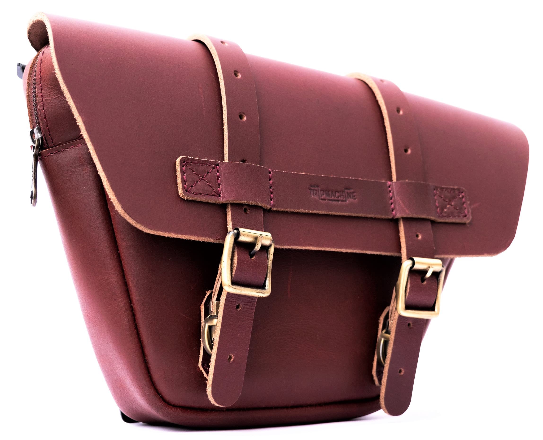 Trip Machine Company Wingman Full Grain Leather Side Panel Bag for Royal Enfield Interceptor 650 & Continental GT 650 | Easy to Mount Motorcycle Bag | with Raincover (Cherry Red, Right Side)
