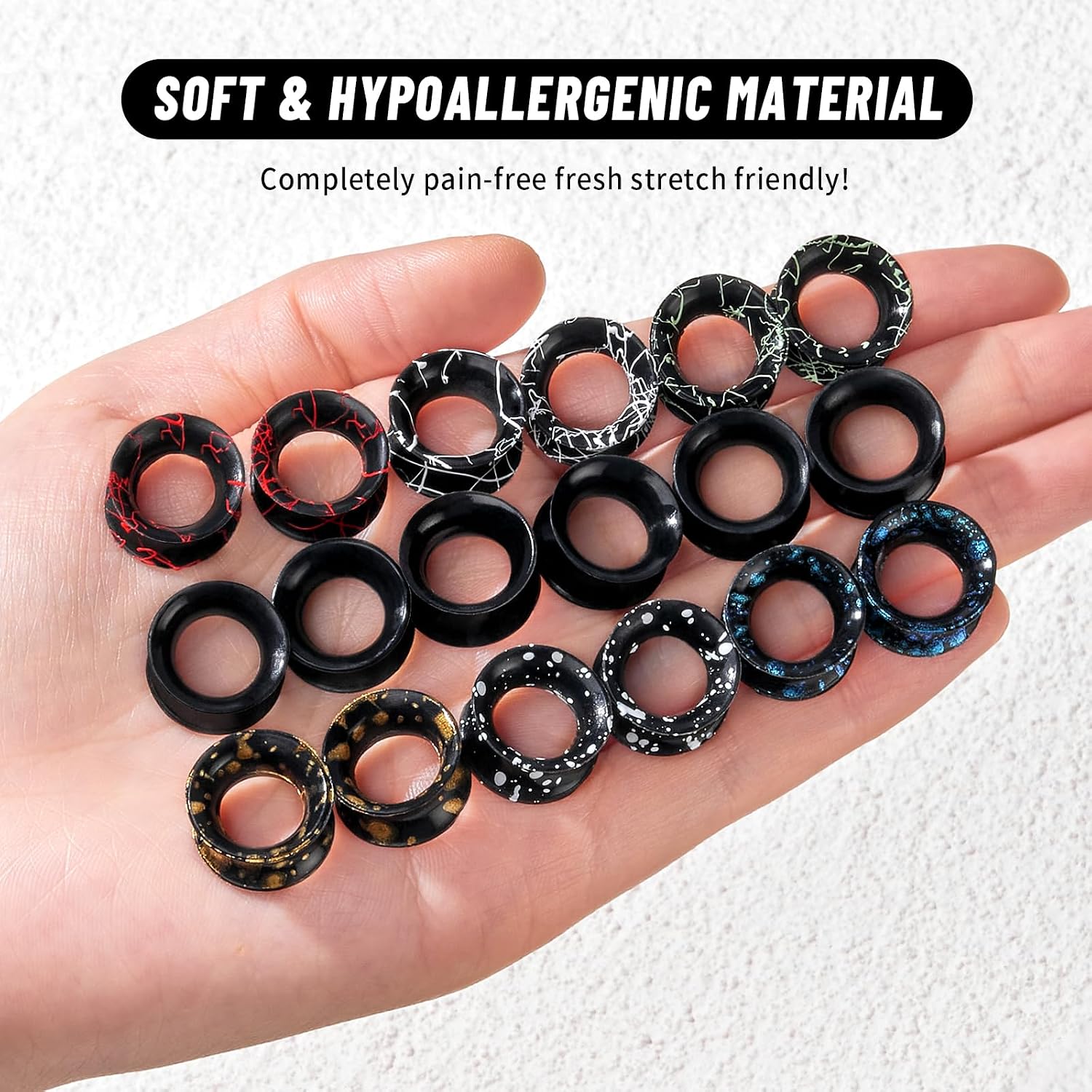 YOFANST 9 Pairs Double Flared Silicone Tunnels Silicone Hollow Ear Gauges Flexible Lightweight Ear Plugs Stretchers Expander for Women Men