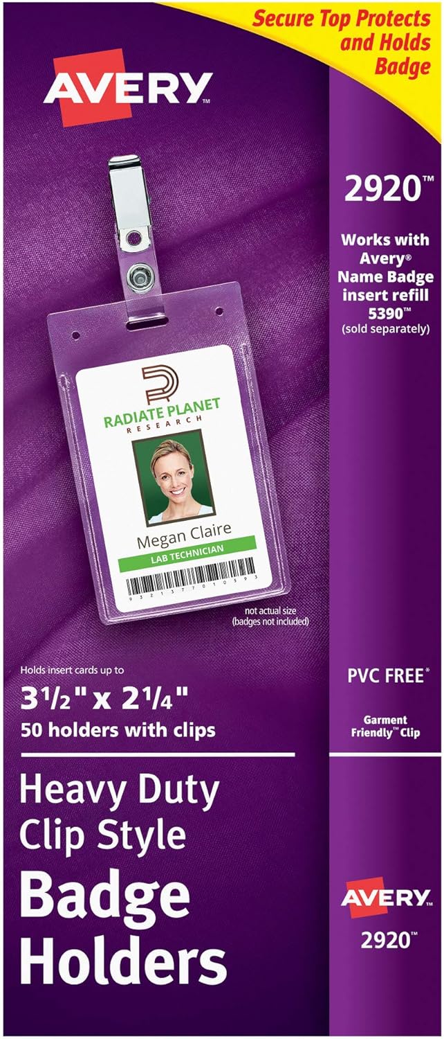 Avery Heavy Duty Badge Holders with Clips, 3.5" x 2.25